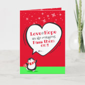 Cute Penguin Love & Hope Quote on RED Feestdagen Kaart (Voorkant)