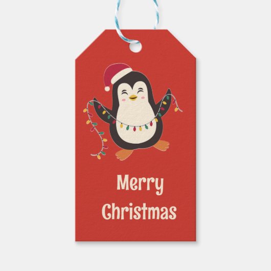 Cute Penguin Merry Christmas Gift Tag Cadeaulabel (Voorkant)