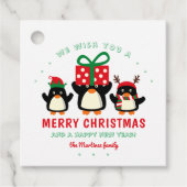 Cute Penguin Merry Kerstmis Bedankjes Labels (Voorkant)