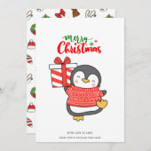 Cute Penguin Merry Kerstmis Feestdagenkaart (Voorkant / Achterkant)