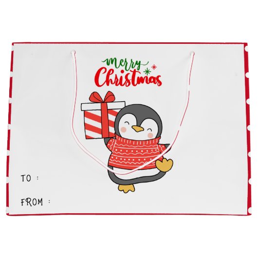 Cute Penguin Merry Kerstmis Groot Cadeauzakje (Voorkant)
