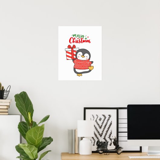 Cute Penguin Merry Kerstmis Poster (Thuiskantoor)