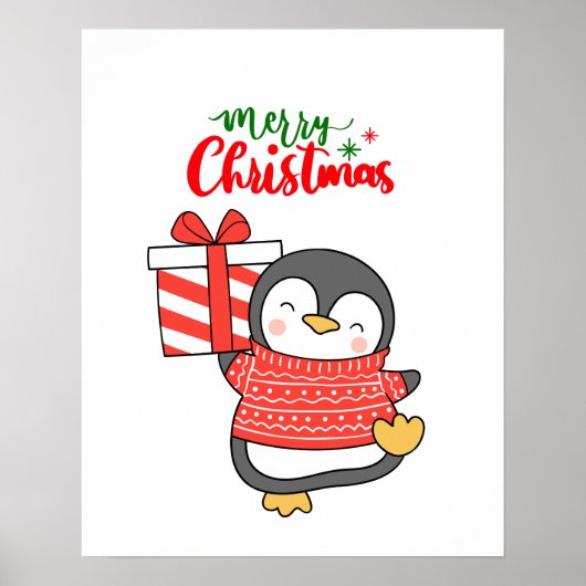 Cute Penguin Merry Kerstmis Poster (Voorkant)