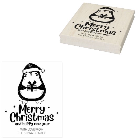 Cute Penguin Merry Kerstmis Rubberstempel (Gestempeld)