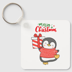 Cute Penguin Merry Kerstmis Sleutelhanger