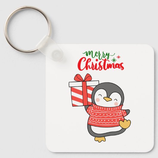 Cute Penguin Merry Kerstmis Sleutelhanger (Voorkant)