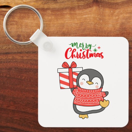 Cute Penguin Merry Kerstmis Sleutelhanger (Voorkant)