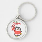 Cute Penguin Merry Kerstmis Sleutelhanger (Voorkant)