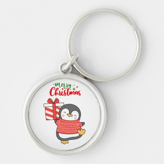 Cute Penguin Merry Kerstmis Sleutelhanger (Voorkant)
