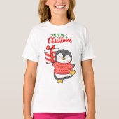 Cute Penguin Merry Kerstmis T-shirt (Voorkant)