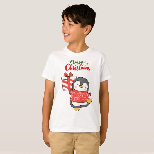 Cute Penguin Merry Kerstmis T-shirt (Voorkant volledig)
