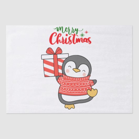 Cute Penguin Merry Kerstmis Tissuepapier (Voorkant)