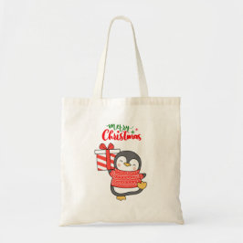 Cute Penguin Merry Kerstmis Tote Bag
