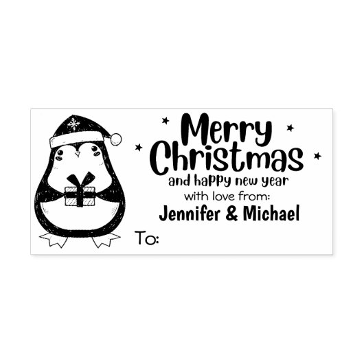 Cute Penguin Merry-Label voor kerstcadeaus Rubberstempel (Afrduk)