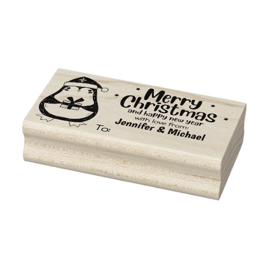 Cute Penguin Merry-Label voor kerstcadeaus Rubberstempel (Stempel)
