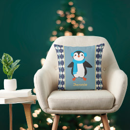 Cute Penguin met aardverschuivingen met Argyle Acc Kussen
