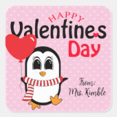 Cute Penguin met Ballon Valentijn Sticker (Voorkant)