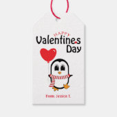 Cute Penguin met Balloon Valentijn Label (wit) Cadeaulabel (Voorkant)