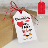 Cute Penguin met Balloon Valentijn Label (wit) Cadeaulabel