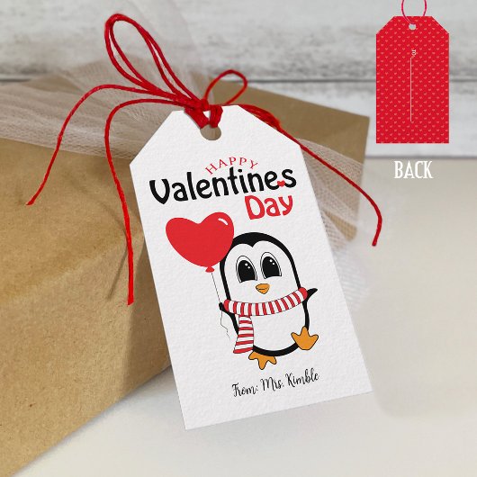 Cute Penguin met Balloon Valentijn Label (wit) Cadeaulabel