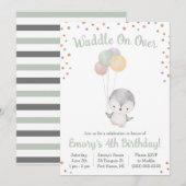 Cute Penguin met Balloons Birthday Party Kaart (Voorkant / Achterkant)