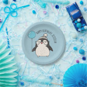 Cute Penguin met Blue Balloon Personeelsklaar Papieren Bordje (Feest)