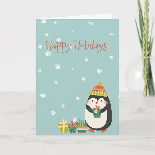 Cute Penguin met Cadeaus | Kerstmis Feestdagen Kaart (Voorkant)