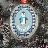 Cute Penguin met Earmuffs Peace and Joy Metalen Ornament