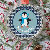 Cute Penguin met Earmuffs Peace and Joy Metalen Ornament
