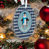 Cute Penguin met Earmuffs Peace and Joy Ornament