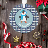 Cute Penguin met Earmuffs Peace and Joy Ornament