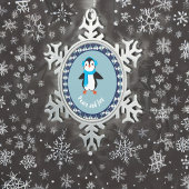 Cute Penguin met Earmuffs Peace and Joy Tin Sneeuwvlok Ornament