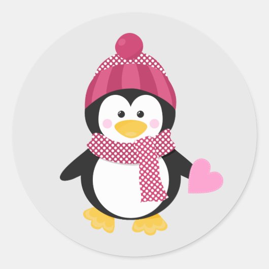 Cute Penguin met een hart Ronde Sticker (Voorkant)