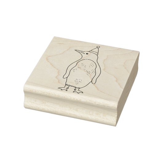Cute Penguin met een Santa Hat Line Art Rubberstempel (Stempel)