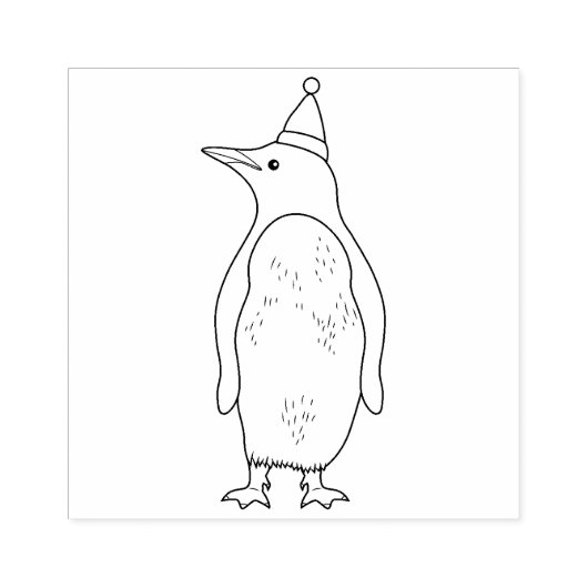 Cute Penguin met een Santa Hat Line Art Rubberstempel (Afrduk)