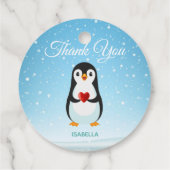 Cute Penguin met hart op lichtblauw Bedankjes Labels (Achterkant)