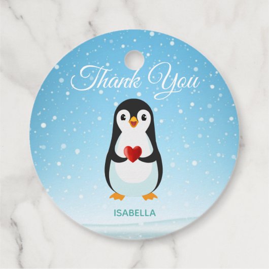 Cute Penguin met hart op lichtblauw Bedankjes Labels (Achterkant)