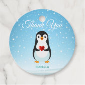 Cute Penguin met hart op lichtblauw Bedankjes Labels (Voorkant)