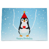 Cute Penguin met hart op lichtblauw Groot Cadeauzakje (Voorkant)