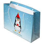 Cute Penguin met hart op lichtblauw Groot Cadeauzakje (Achterkant Gekanteld)