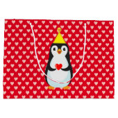 Cute Penguin met hart op rood Groot Cadeauzakje (Achterkant)