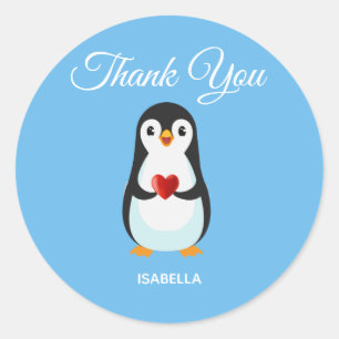 Cute Penguin met hart op Turquoise Hartelijk dank Ronde Sticker