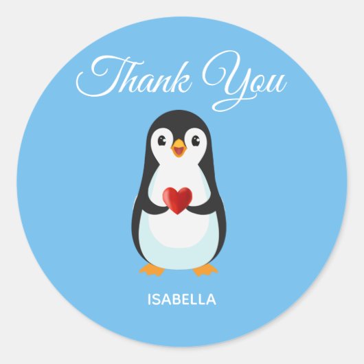Cute Penguin met hart op Turquoise Hartelijk dank Ronde Sticker (Voorkant)