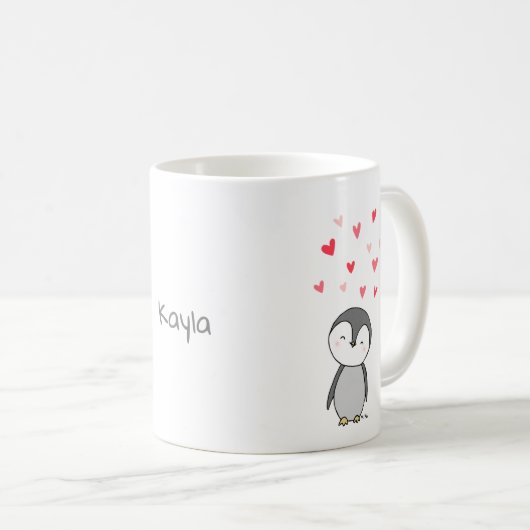 Cute Penguin met harten Penguin-minnaar Aangepaste Koffiemok (Voorkant rechts)