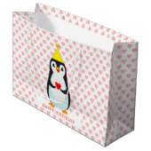 Cute Penguin met Heart Pattern Groot Cadeauzakje (Voorkant Gekanteld)