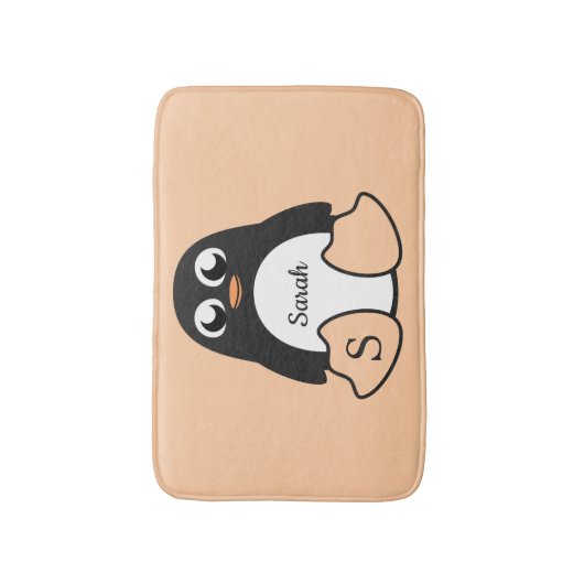Cute Penguin met Jouw naam Badmat (Voorkant Verticaal)