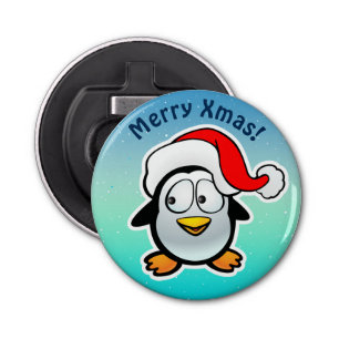 Cute Penguin met kerstPet Cartoon Button Flesopener