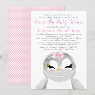Cute Penguin met Masker Drive by Baby shower Kaart