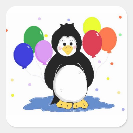 Cute Penguin met Party Balloons Vierkante Sticker (Voorkant)