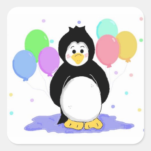 Cute Penguin met Party Balloons Vierkante Sticker (Voorkant)